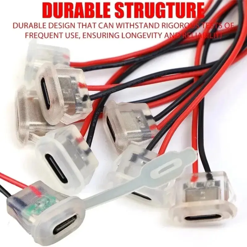 3A 5V Type-C Potting Receptacle IP67 Waterproof 2Pin Bare Wire DIY Connector for Automotive Medical Equipment Charging