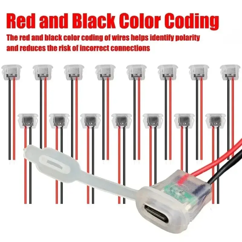3A 5V Type-C Potting Receptacle IP67 Waterproof 2Pin Bare Wire DIY Connector for Automotive Medical Equipment Charging