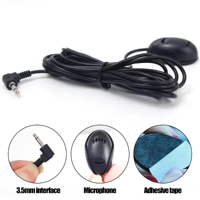 Car Microphone Mini 3.5mm Wired Microphone for Car Stereo Audio Hands-free Mic for DVD Radio Player Paste Type Mini Microfono