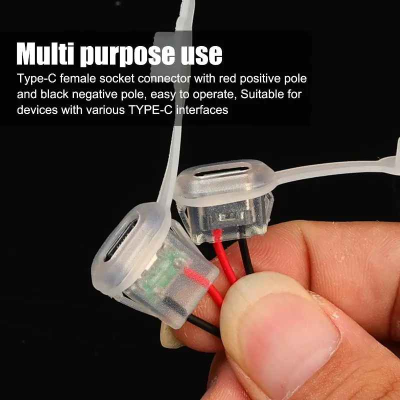 3A 5V Type-C Potting Receptacle IP67 Waterproof 2Pin Bare Wire DIY Connector for Automotive Medical Equipment Charging