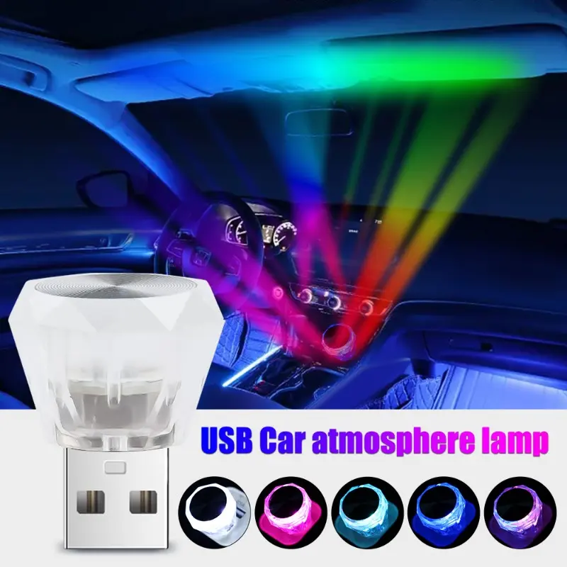 Car Mini USB LED Portable Light Plug Play Ambient Light Decorative Atmosphere Lamps for Interior Environmentled Lights Decor