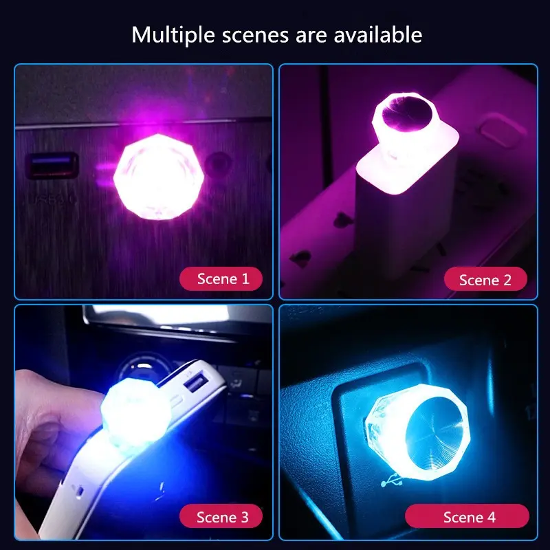 Car Mini USB LED Portable Light Plug Play Ambient Light Decorative Atmosphere Lamps for Interior Environmentled Lights Decor