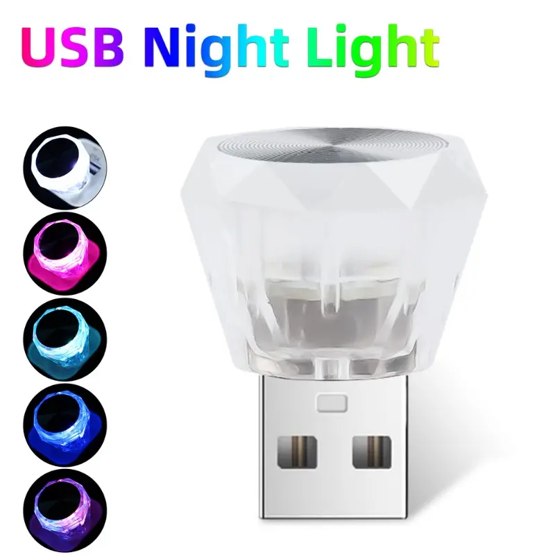 Car Mini USB LED Portable Light Plug Play Ambient Light Decorative Atmosphere Lamps for Interior Environmentled Lights Decor