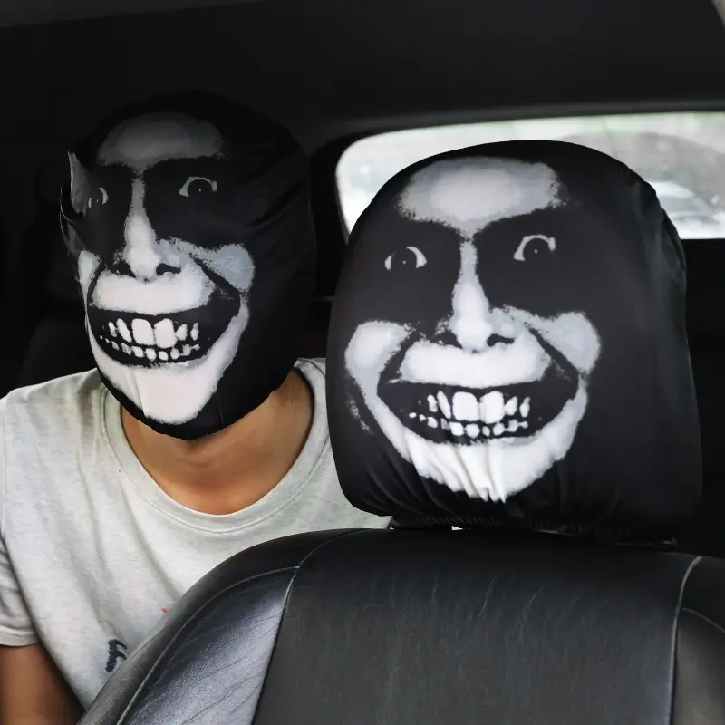 Elastic Skull Car Headrest Cover Halloween Horror Stretch Universal Funny Scary Pillow Case Auto Seat Accessories 2025