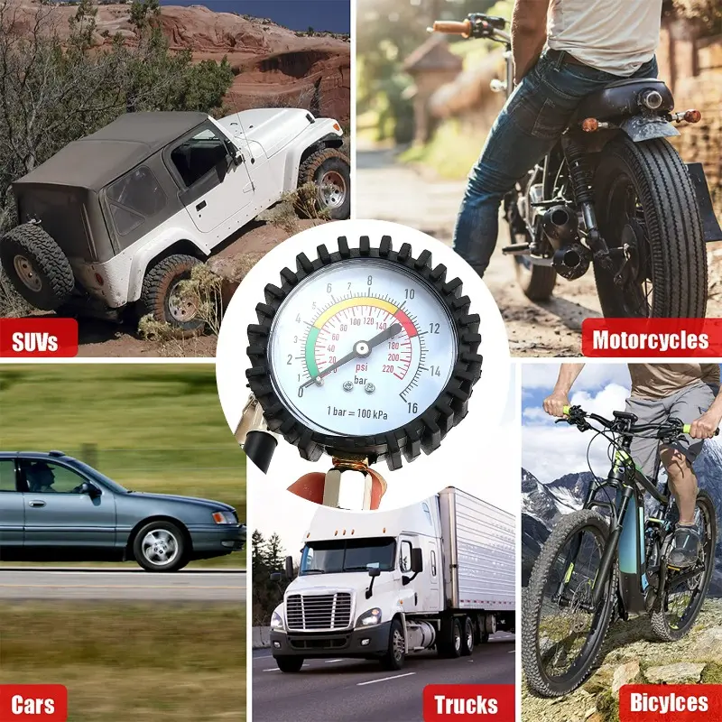 220PSI Car Motorcycle Multifunctional Tire Air Pressure Monitoring Gauge Tester Air Compressor Dial Meter Inflator Pump Tools