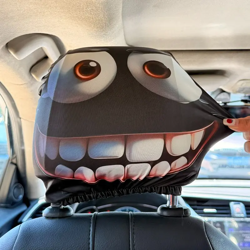 Auto Headrest Covers Stretchy Funny Print Universal Elastic Seat Decor Novelty Gift for Car Interior Accessories