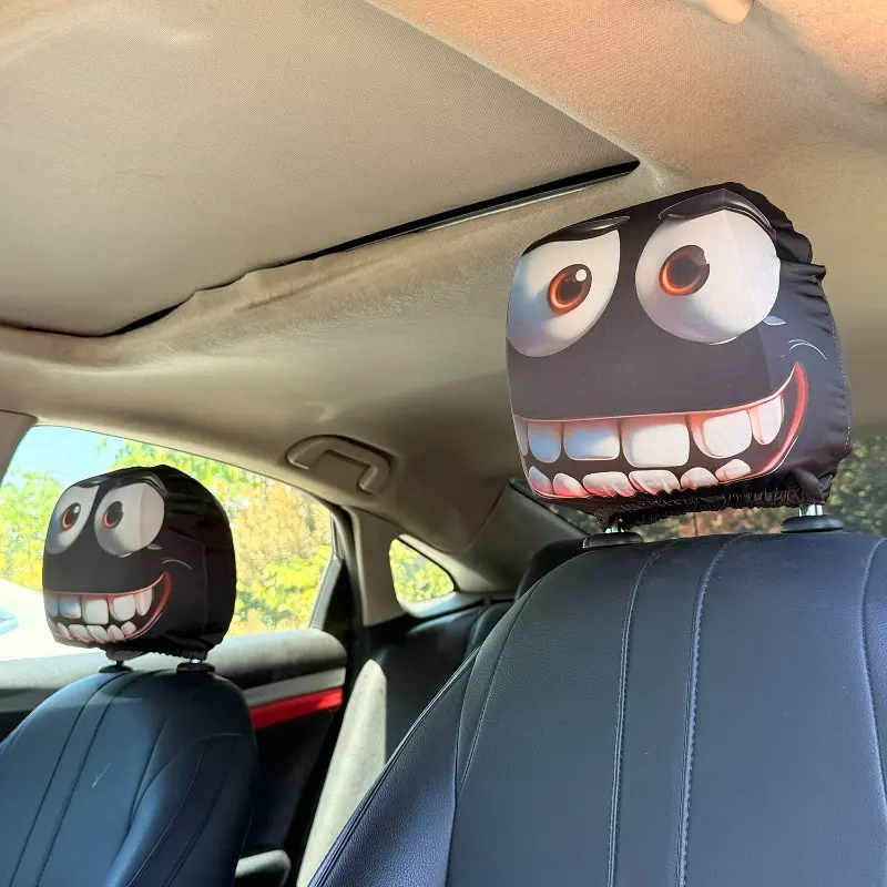 Auto Headrest Covers Stretchy Funny Print Universal Elastic Seat Decor Novelty Gift for Car Interior Accessories