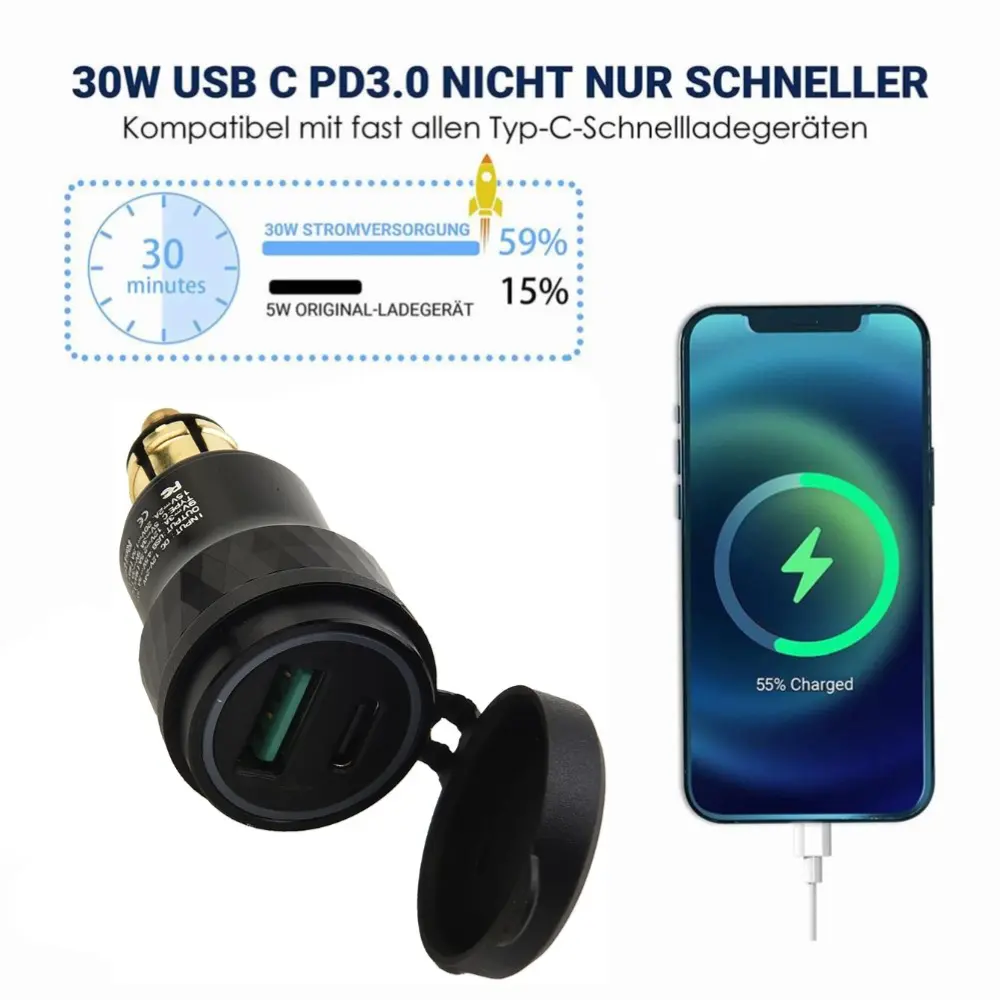 For BMW Motorcycles Dual USB Charger Adapter For DIN Plug Socket Adapter With A Waterproof Cover Fast Charging 12V-24V