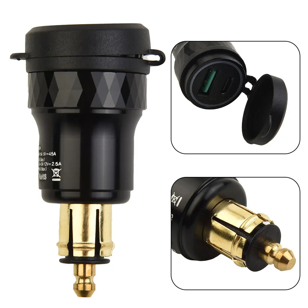 For BMW Motorcycles Dual USB Charger Adapter For DIN Plug Socket Adapter With A Waterproof Cover Fast Charging 12V-24V