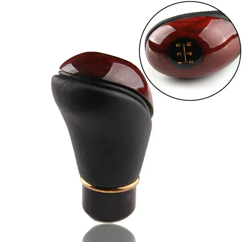 1pcs Car Shift Knobs Wooden PU Leather Cars Truck 5 Speed Lever Manual Gear Stick Knobs Shift Manual Transmission Accessories