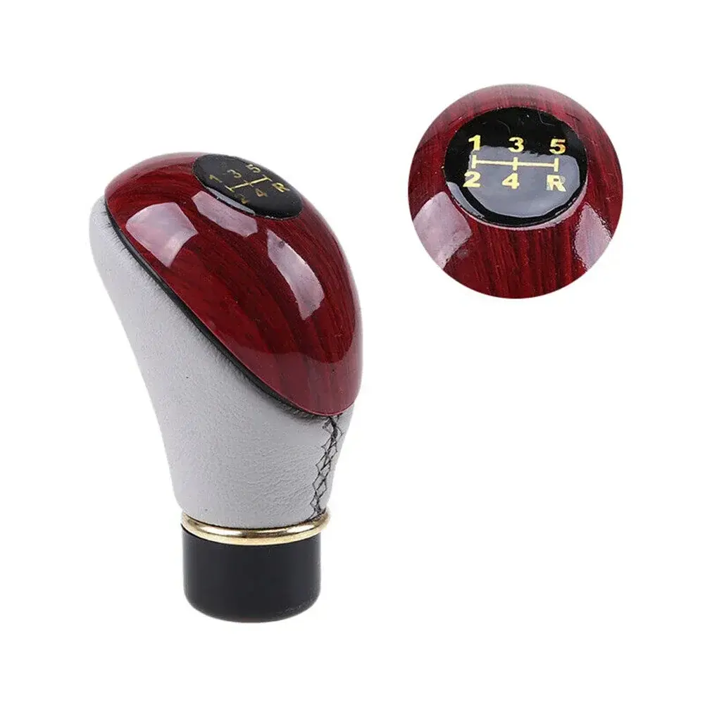 1pcs Car Shift Knobs Wooden PU Leather Cars Truck 5 Speed Lever Manual Gear Stick Knobs Shift Manual Transmission Accessories