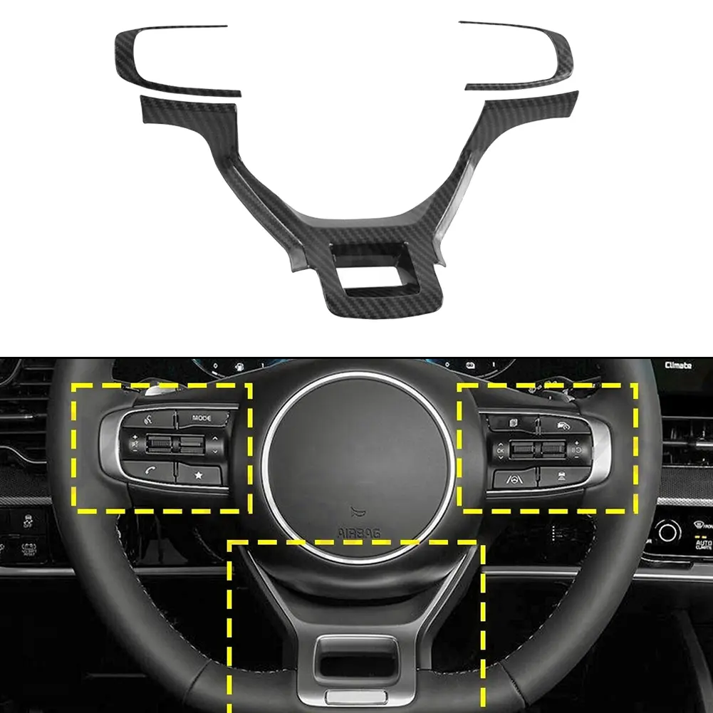 3Pcs/set Carbon Fiber Black Steering Wheel Cover Trim For Kia For Sportage NQ5 Interior Mouldings Car Interior Accessories