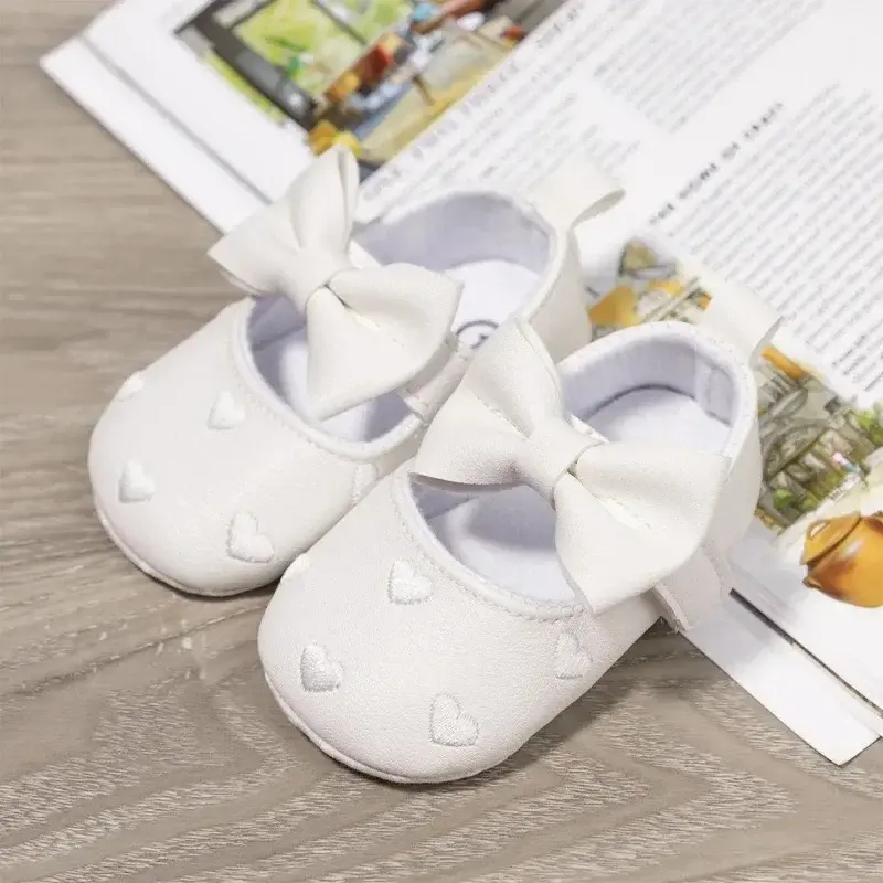 Baby Girls 0-18 Months Indoor First Walker Shoes Soft Cotton Sole Non-Slip Classic Embroidery Bowknot Hook & Loop Infant Booties