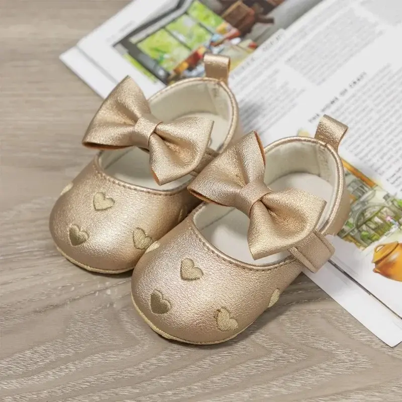Baby Girls 0-18 Months Indoor First Walker Shoes Soft Cotton Sole Non-Slip Classic Embroidery Bowknot Hook & Loop Infant Booties