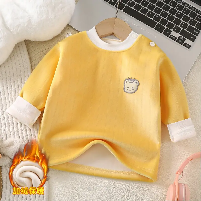 Warm Fleece-Lined Kids Long Sleeve Shirt Thickened Winter Sleepwear Boys Girls Toddler Cozy Thermal Top Autumn Winter Underwear
