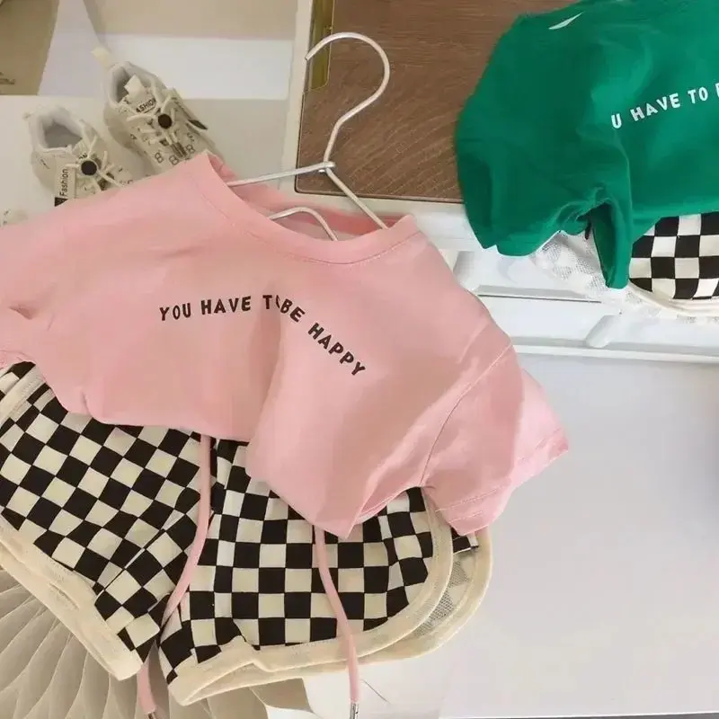 Summer Kids Clothes Sets for Girls Cotton Lax Tees and Shorts Two-piece Set Korean Style Children Casual Sports Suit