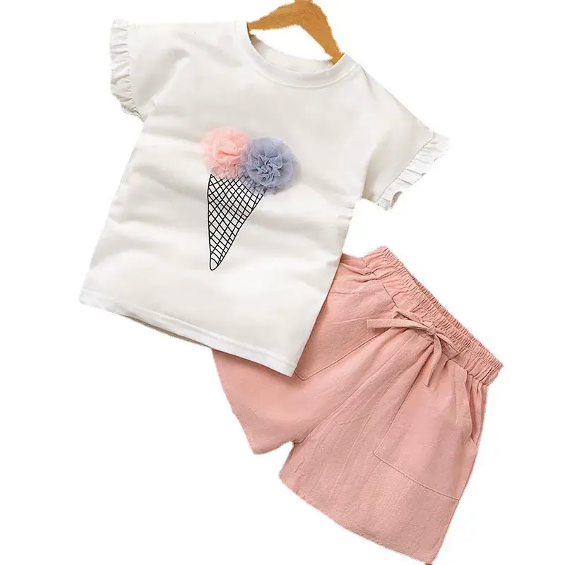 Girls' Icecream Print Summer Outfit 2025 - Short Sleeve Casual Shorts Two-Piece Set | Stylish Thin & Lightweight Baby Clothes