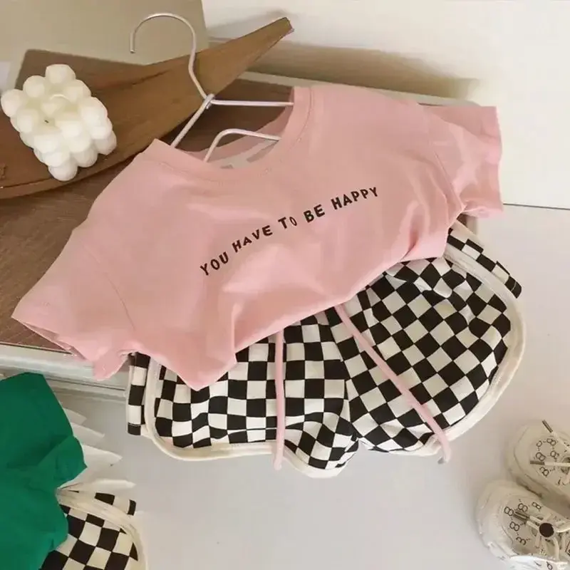 Summer Kids Clothes Sets for Girls Cotton Lax Tees and Shorts Two-piece Set Korean Style Children Casual Sports Suit