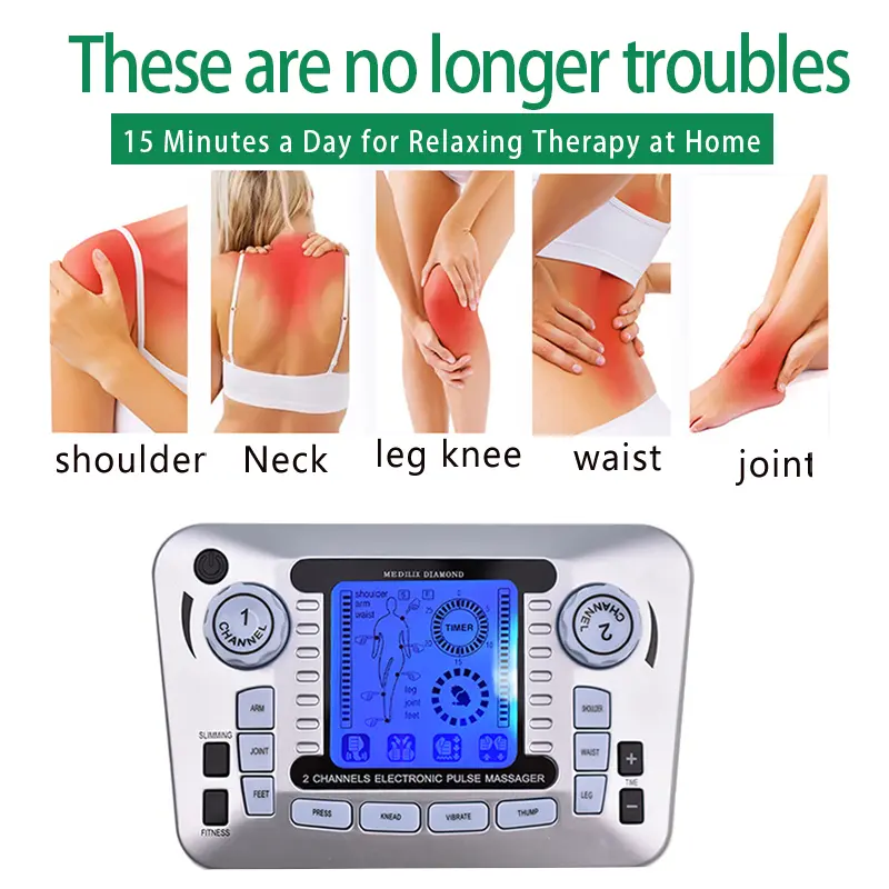 Tens Electrostimulation Eletric Muscle Stimulator EMS Body Massager Pulse Acupuncture Low Frequency Physiotherapy TherapyMachine