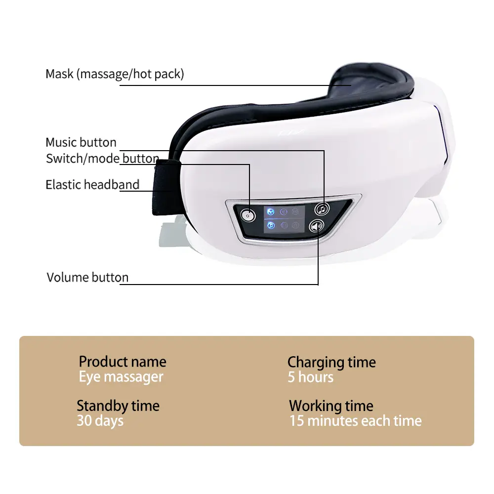 Eye Massager with Heat Vibration Eye Mask Bluetooth Music Airbag Eye Care Device for Eye Strain Relief Dry Eye Improve Sleep
