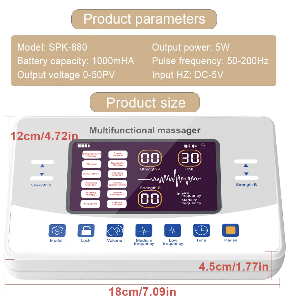 Electronic Medical Physiotherapy Machine Muscle Stimulator 12 Modes Tens Unit Therapy EMS Massage EMS Massager Pain Relief