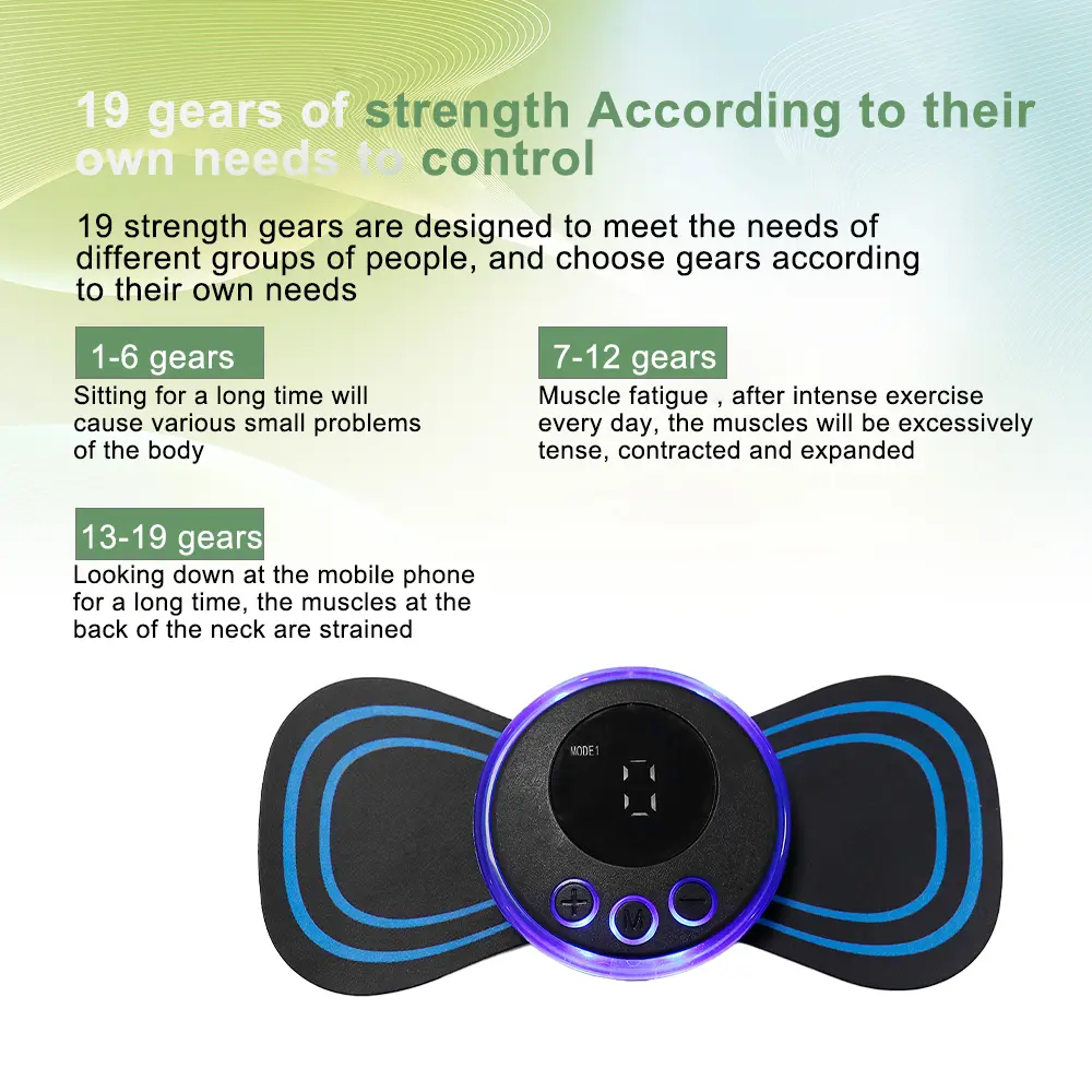 Smart Neck Rechargeable Massager Electric 19 Levels Tens Pulse Neck Massage Cervical Massage Patch for Muscle Pain Relief
