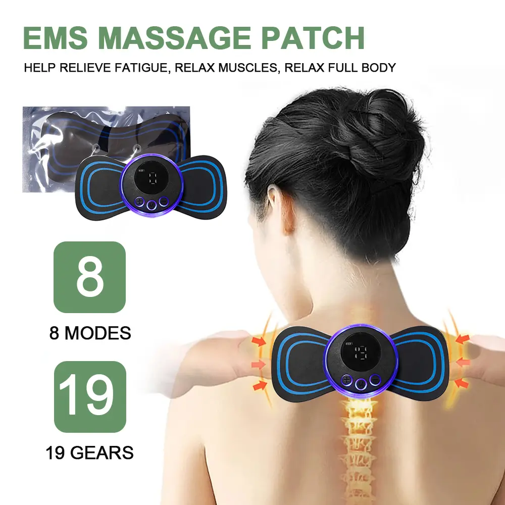 Smart Neck Rechargeable Massager Electric 19 Levels Tens Pulse Neck Massage Cervical Massage Patch for Muscle Pain Relief
