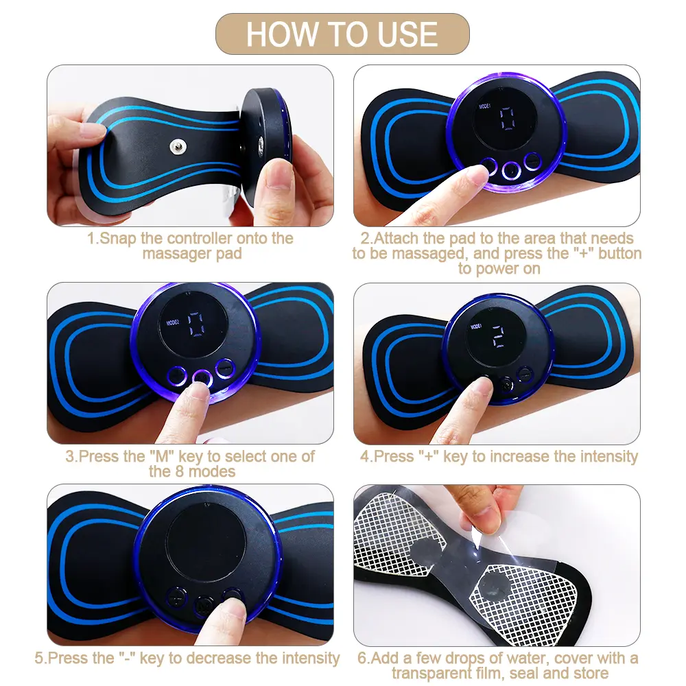 Portable EMS Microcurrent Pain Relief Muscle Stimulator Electric Pulse Neck Back Massager Mini Massage Patch With Electrode Pads