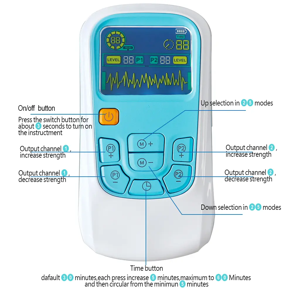 25 Modes EMS Tens Acupuncture Muscle Stimulator Digital Therapy for Pain Relief Electronic Pulse Physiotherapy Relaxation Device