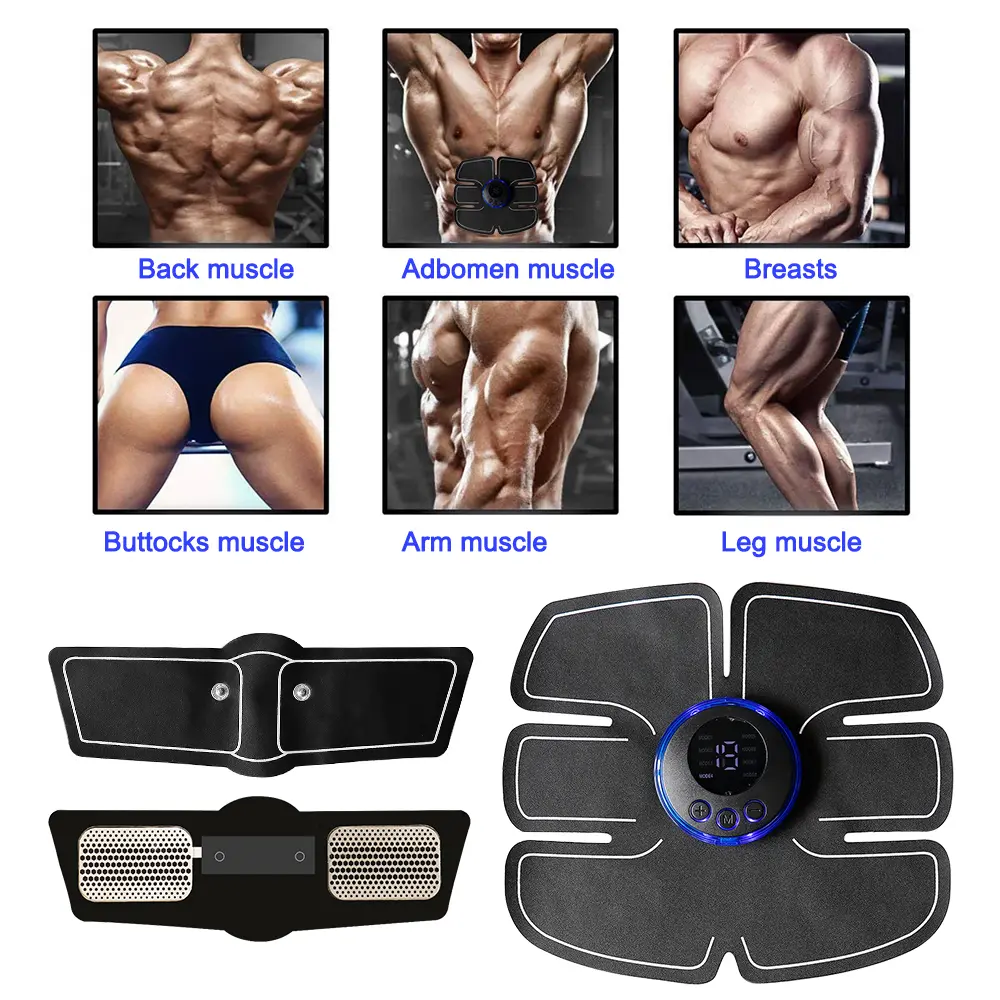 8 Modes 19 Gear ABS Stimulator Abdominal Massager Electrode Muscle Stimulator Fitness EMS Device Trainer Adjustment Gel Stickers