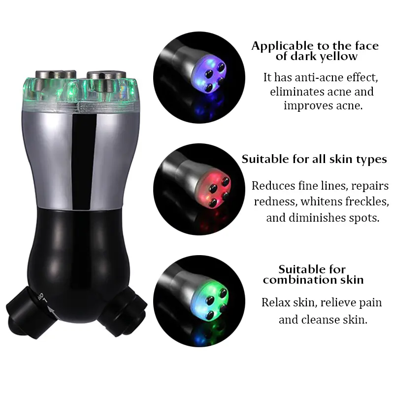 RF Facial Electroporation 3 Colors 6 Modes LED Photon Skin Tighten Wrinkle Removal Face Lifting Mesotherapy Vibration Massager
