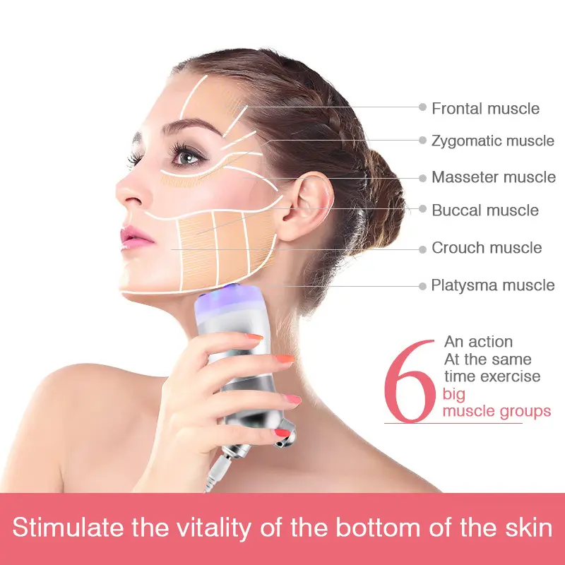 RF Facial Electroporation 3 Colors 6 Modes LED Photon Skin Tighten Wrinkle Removal Face Lifting Mesotherapy Vibration Massager