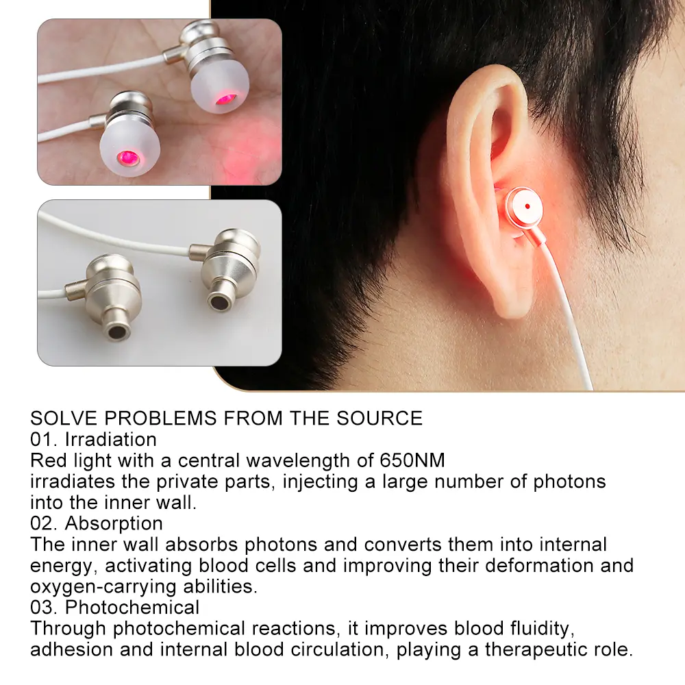 Tinnitus Ear Laser Irradiation Therapy Otitis Media 650nm RedLight Deafness Device Tinnitus Physiotherapy LLLT Ear Canal Earplug