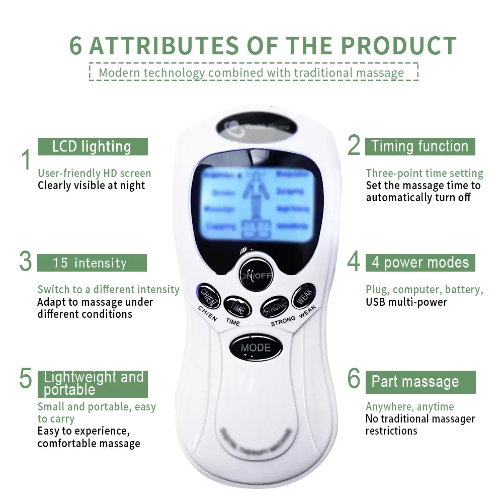 Electric Pulse Massager Tens Muscle Stimulator 8 Modes EMS Physiotherapy Machine Body Massage Pain Relief Health Care Device