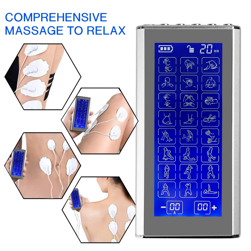 24 Modes TENS Muscle Stimulator Acupuncture EMS Low-Frequency Dual Output Physiotherapy Digital Therapy Electrodes Massage Relax