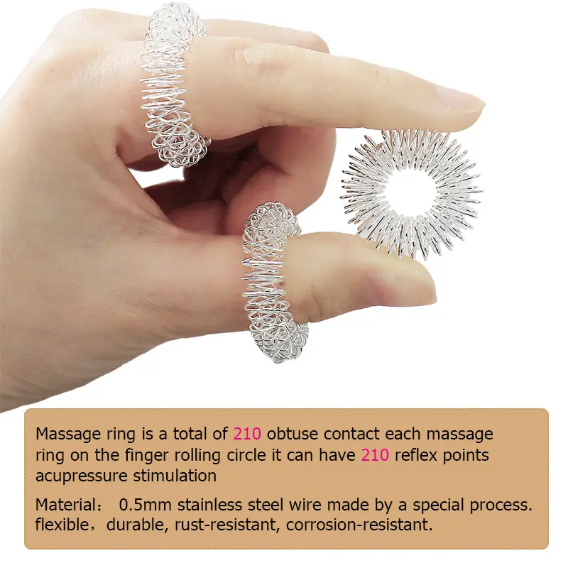10Pcs Finger Massage Ring Acupuncture Stainless Steel Relaxation Relieve Stress Point Massager Health Care Blood Circulati Tools
