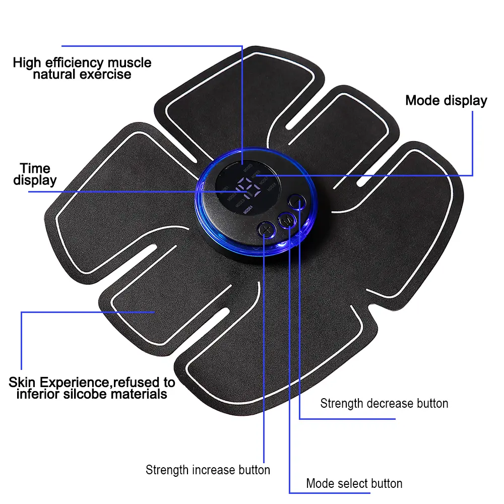 EMS Abdominal Muscle Stimulator Fitness ABS Body Arm Massage Training Patches USB Rechargeable Wireless LCD Display Replace Gel