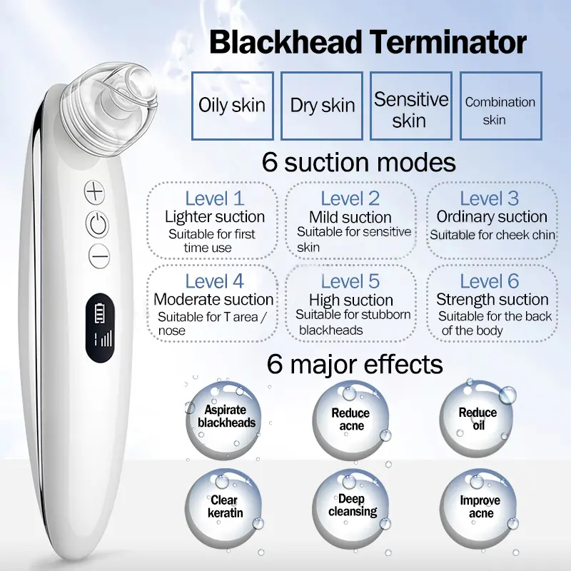 Diamond Microcrystal Facial Pore Cleaner Blackhead Remover Suction Vacuum Acne Remover LED Screen Display Facial Cleaner Machine