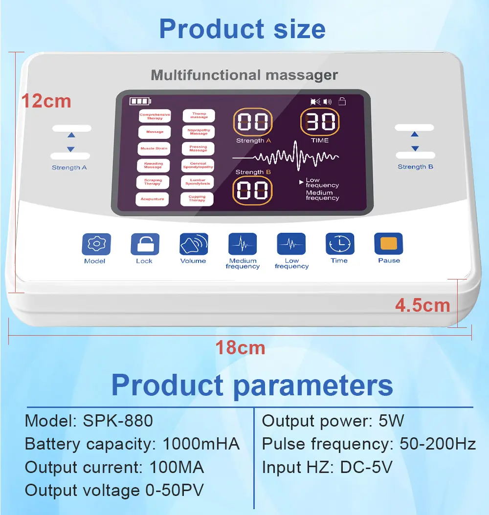 12 Modes TENS Low Frequency Therapy Device EMS Muscle Stimulator Electronic Pulse Massager Myostimulation Apparatus SPA Machine