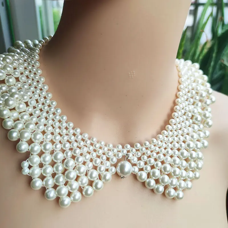 Beautiful New 1 Pcs Pearl Bow Pearl Collar Necklace Hand Woven Pearl Necklace Clothing Accessories Women's Creative Gifts