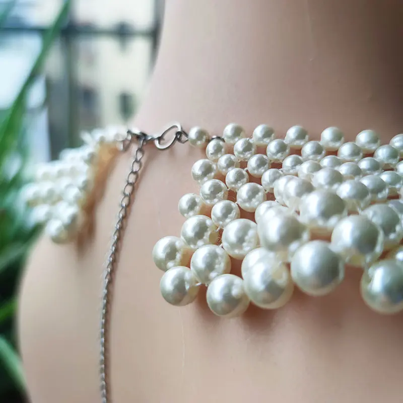 Beautiful New 1 Pcs Pearl Bow Pearl Collar Necklace Hand Woven Pearl Necklace Clothing Accessories Women's Creative Gifts