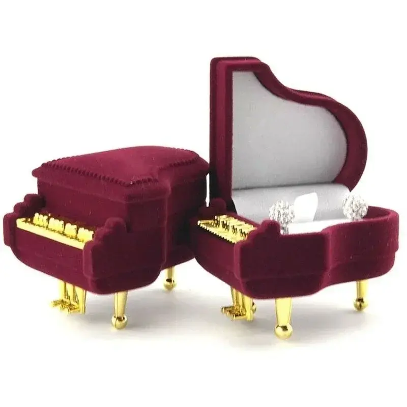 New Creative Cute Piano Shape Velvet Ring Box for Wedding Engagement Ring Jewelry Storage Gift Box