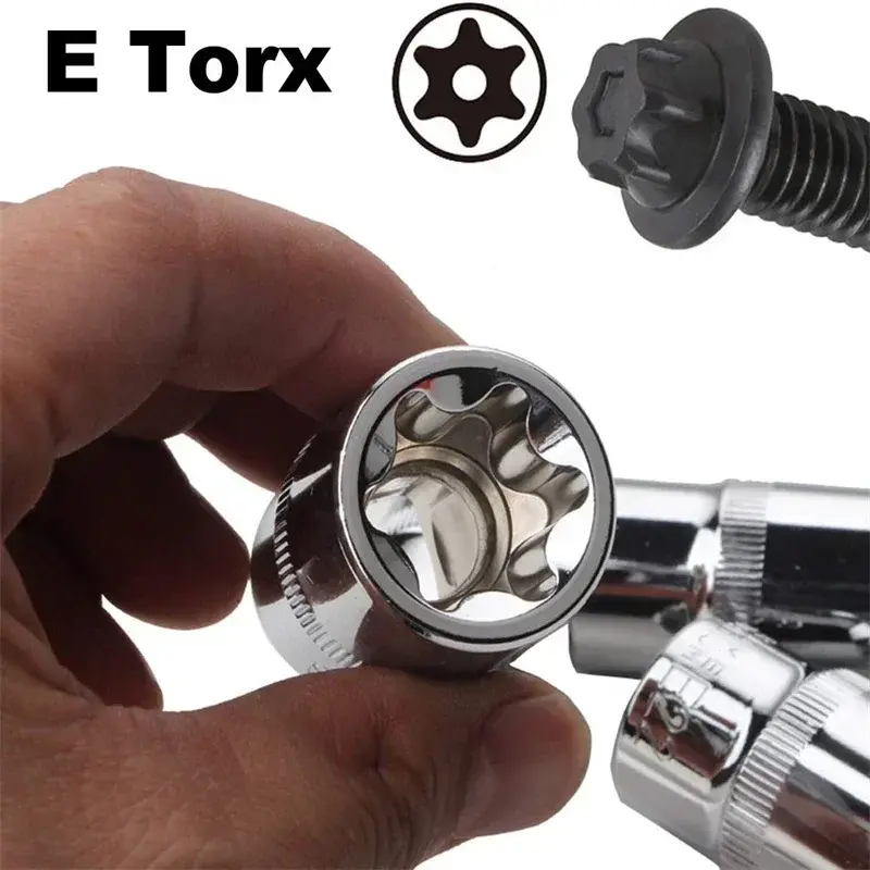 Female E Torx Socket Set with Case, 1/4, 3/8, 1/2 in. Drive E4-E24 External Torque Star Socket Kit, 14Pcs