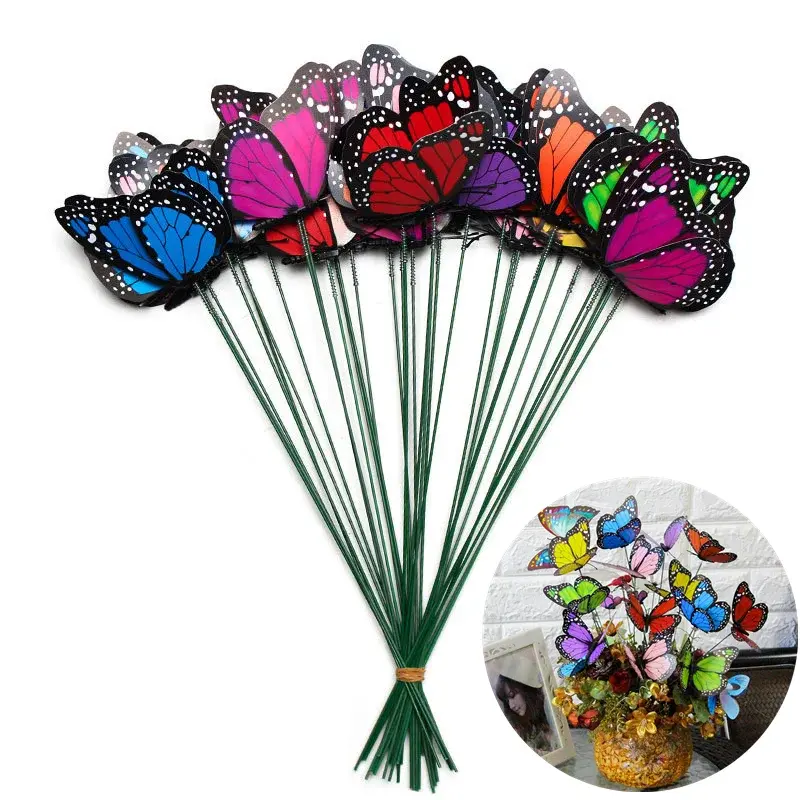 10/20 pcs 3D Monarch Butterfly Simulation Butterfly Waterproof Garden Flower Wedding Yard Planter Outdoor Flower Pots Decoration