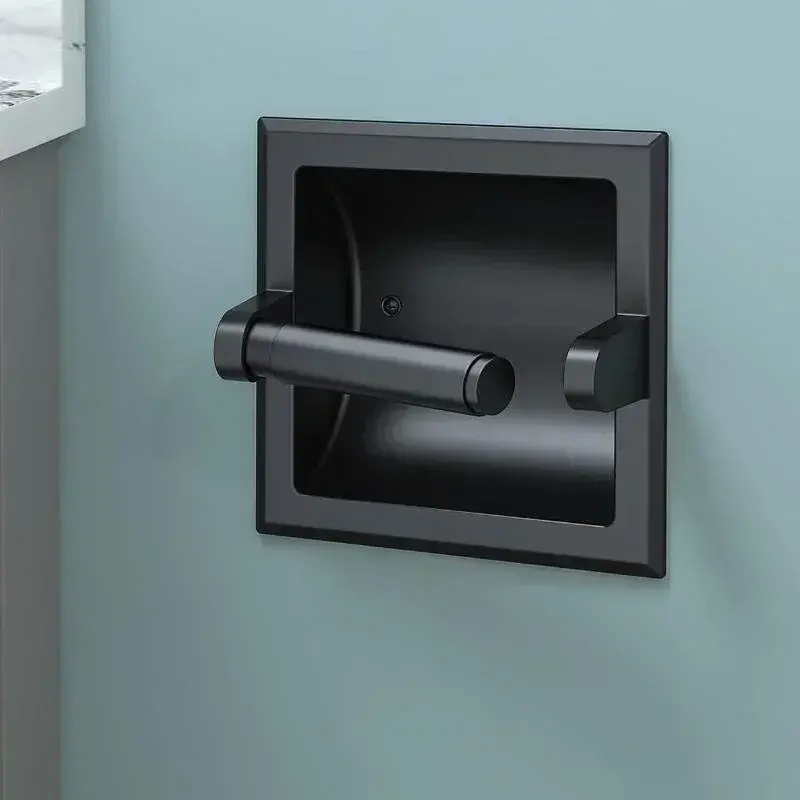 Black Metal Toilet Paper Holder Recessed Toilet Paper Holder Mounting Bracket Bathroom Wall Mounted Toilet Paper Holder