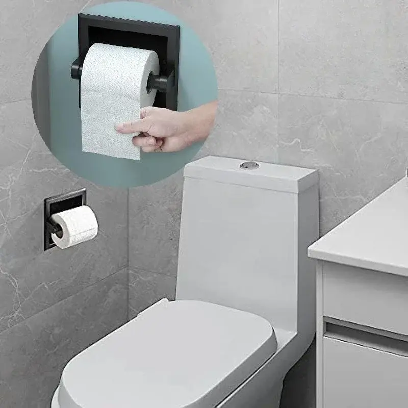 Black Metal Toilet Paper Holder Recessed Toilet Paper Holder Mounting Bracket Bathroom Wall Mounted Toilet Paper Holder