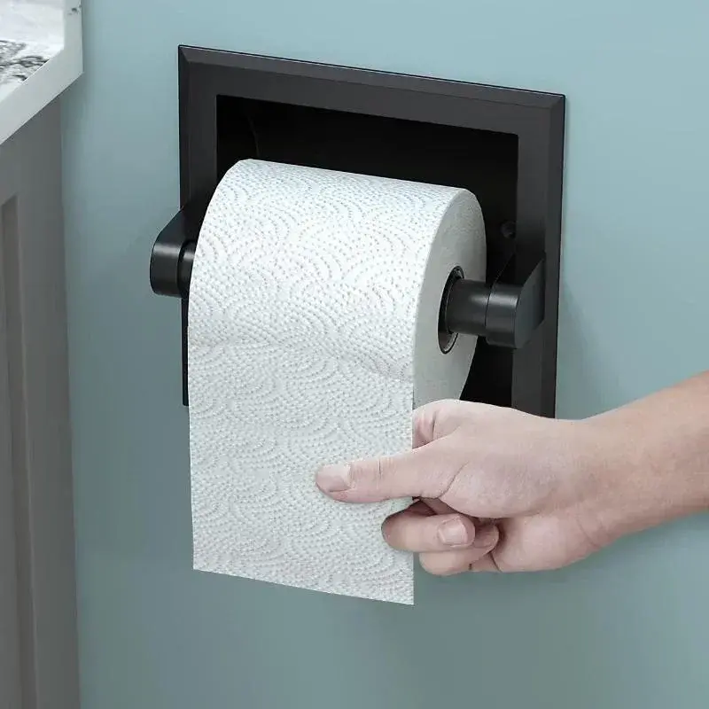 Black Metal Toilet Paper Holder Recessed Toilet Paper Holder Mounting Bracket Bathroom Wall Mounted Toilet Paper Holder