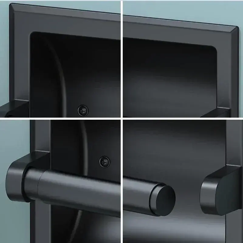 Black Metal Toilet Paper Holder Recessed Toilet Paper Holder Mounting Bracket Bathroom Wall Mounted Toilet Paper Holder