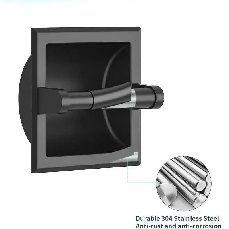 Black Metal Toilet Paper Holder Recessed Toilet Paper Holder Mounting Bracket Bathroom Wall Mounted Toilet Paper Holder