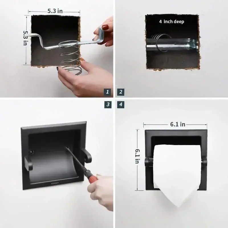 Black Metal Toilet Paper Holder Recessed Toilet Paper Holder Mounting Bracket Bathroom Wall Mounted Toilet Paper Holder